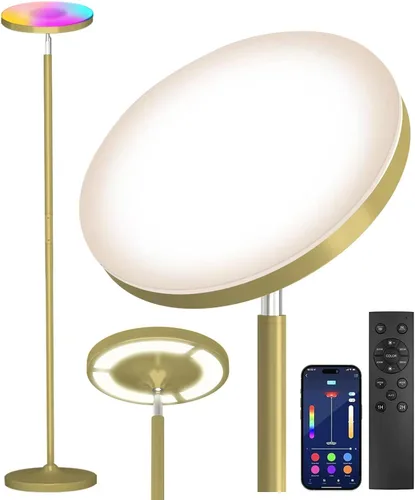 Keepsmile Lámpara de pie LED de oro de doble cara con aplicación inteligente y control remoto de 36W 2600LM, lámpara de pie RGB brillante y alta,