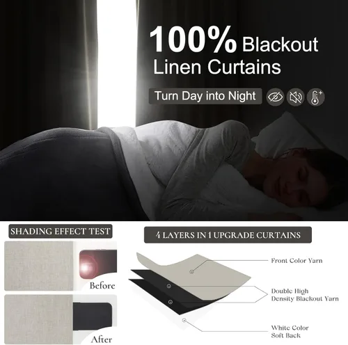 Miniatura 2 de Cortinas opacas extraanchas, 2 paneles para puertas corredizas de vidrio, moderna mezcla de lino plisado pesado, piso a techo, ventanas grandes, 70