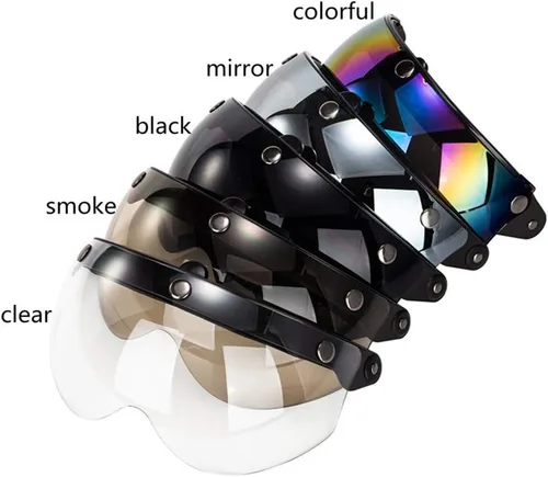 Miniatura 2 de Visera universal de casco retro de 3 broches a prueba de viento, visera de casco de motocicleta de media cara, lente de visera abatible