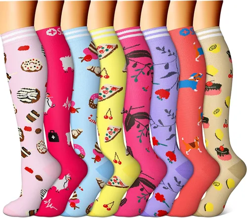 FEYHAY Calcetines de compresión de cobre (8 pares) de 15-20 mmHg de circulación es la mejor atlética y diaria para hombres y mujeres, correr,
