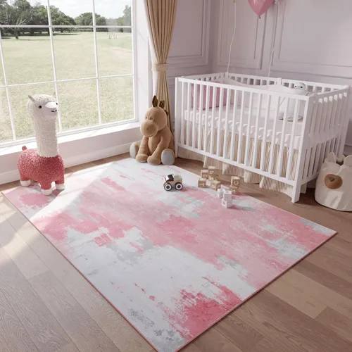 Miniatura 32 de Kelarea Alfombra lavable para sala de estar, 5 x 7 antideslizante, alfombras modernas abstractas color beige, alfombra de pelo bajo fácil