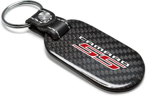 Miniatura 2 de iPick Image Llavero de estilo de etiqueta de fibra de carbono negro real para Chevrolet Camaro SS, con licencia oficial, Negro