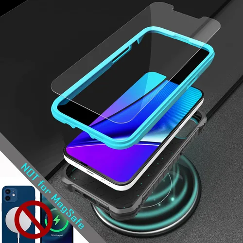 Miniatura 7 de ExoGuard Compatible con iPhone 13 Mini, funda de goma a prueba de golpes de cuerpo completo con protector de pantalla de vidrio templado, soporte