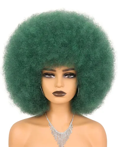Miniatura 16 de Pelucas afro de los años 70 para mujeres negras, sin pegamento, peluca rizada afro soplada, resistente al calor, pelucas sintéticas para uso diario