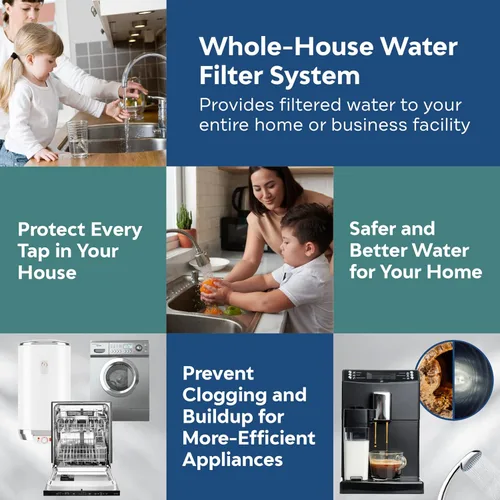Miniatura 8 de Applied Membranes Inc. Sistema de filtro de agua de 2 etapas para toda la casa, 1 micrón y 5 micrones 4.5 pulgadas por 10 cartuchos de filtro