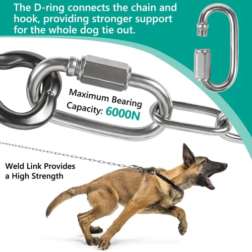 Miniatura 4 de Tresbro Cadenas de perro resistentes para exteriores, cable de amarre de 6 pies de acero inoxidable con gancho giratorio para perros grandes, cadena