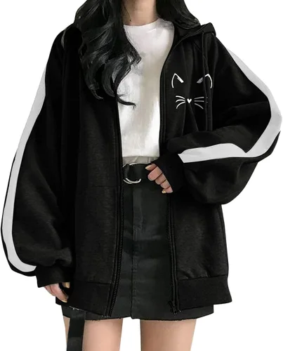 YOMXL Sudadera con capucha Y2K con capucha y cremallera para mujer, diseño vintage de los años 90, sudadera con capucha y cordón de ajuste casual