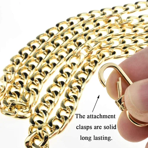 Miniatura 6 de HAHIYO Correa metálica de cadena para bolso de 43.3' de oro para bolso cruzado, bandolera y bolso de mano, cómoda y plana de 0.4' de ancho, extra