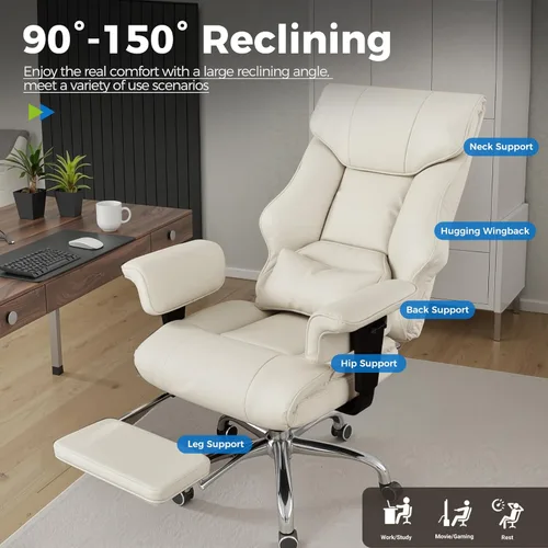 Miniatura 6 de GTPLAYER Silla de juegos grande y alta de 400 libras, silla de oficina resistente con reposapiés y cojín ergonómico de resorte de bolsillo, soporte