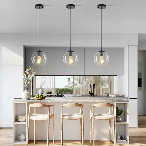 Miniatura 2 de Lámpara Colgante de Globo, Accesorio de Iluminación Colgante Moderno, Candelabro Clásico en Racimo con Pantallas de Vidrio Transparente