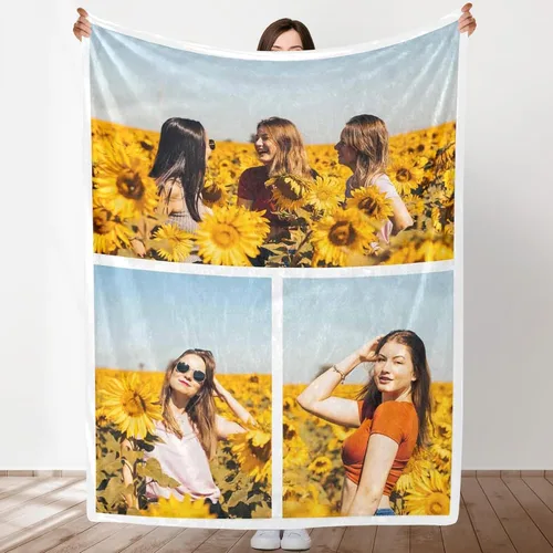 Miniatura 13 de Manta personalizada con texto fotográfico, manta personalizada con mis propias imágenes para Navidad, familia, mamá, papá, perro, hermanas, amigos