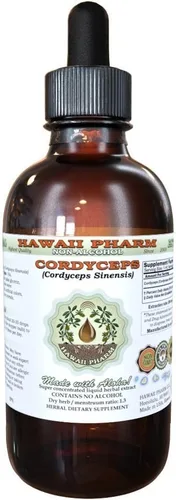 Hawaii Pharm Cordyceps - Extracto líquido sin alcohol, Cordyceps (Cordyceps Sinensis), suplemento herbario natural de glicerita de hongos, 4 onzas