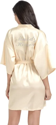 Miniatura 7 de Bata de boda para mujer, para novia, dama de honor, corta, de satén, kimono, batas de seda para prepararse, fiesta nupcial