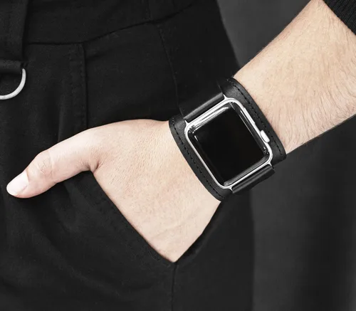 Miniatura 2 de Correa ancha de cuero cosida compatible con Apple Watch de 1.496 pulgadas, 1.575 pulgadas, 1.614 pulgadas, 1.654 pulgadas, 1.732 pulgadas, 1.732