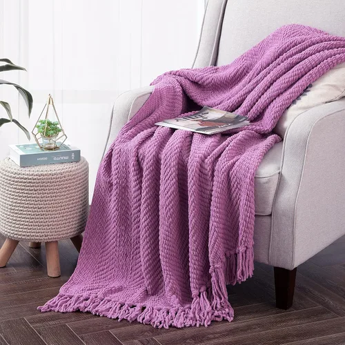 Miniatura 29 de Manta de tweed con borlas de flecos para sofá, decoración del hogar, cama, sofá, silla, 50 x 60 pulgadas, naranja óxido
