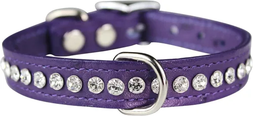Collar de perro de cuero y cristales de OmniPet Signature, cuero de grano de violeta africana de avestruz, se ajusta a un tamaño de cuello de 6"-8",