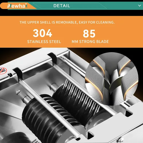 Miniatura 2 de Newhai Cortador de carne mejorado, máquina trituradora de carne eléctrica comercial de 0.138 in, acero inoxidable 350 lb/h, para rebanadas, tiras