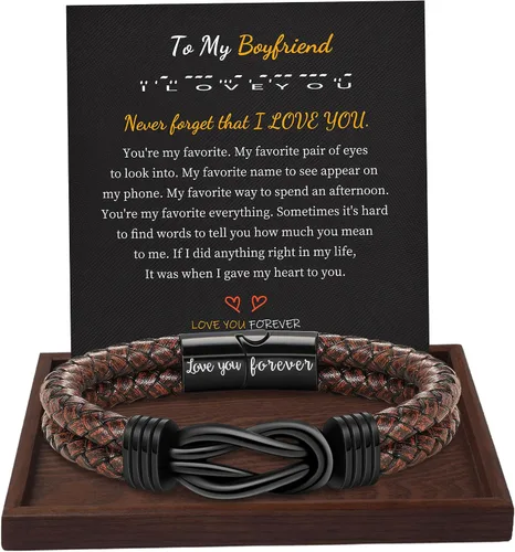 Miniatura 23 de BTYSUN Regalos para hombres, regalos del día de San Valentín para él, novio, marido, adolescentes, pulseras de cuero para hombres, regalos de amor
