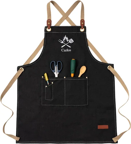 Miniatura 8 de Delantales de chef para mujeres y hombres, personalizados, de lona, con espalda cruzada, para cocinar, hornear, barista, jardinería, carpintería