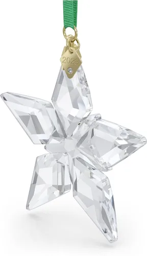 Miniatura 3 de SWAROVSKI Adorno de edición anual 2023, estrella de cristal transparente con 97 facetas, etiqueta acabada en tono dorado, parte de la colección