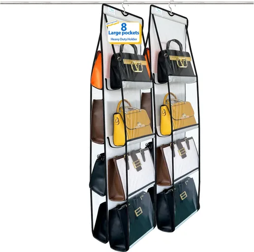 Miniatura 21 de Organizador de bolso, paquete de 2, colgador de bolso, resistente, organizador de bolsos para armario, ganchos de metal gruesos, organizador de Gris
