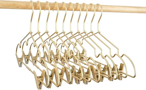 Miniatura 8 de Clips de ropa de bebé de metal dorado de 12.5 pulgadas para niños, colgador de ropa para niños, exhibición y almacenamiento, paquete de 10