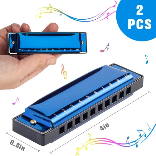 Miniatura 2 de Koogel Juego de armónica para niños, armónica diatónica rosa y azul de 10 agujeros en clave de Do, instrumentos musicales para principiantes