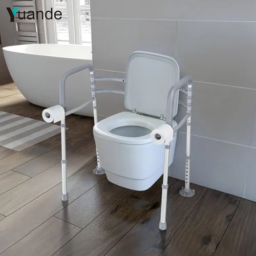 Miniatura 4 de Rieles de seguridad para inodoro, rieles plegables para inodoro con asas para cualquier inodoro, marco de seguridad de inodoro ajustable
