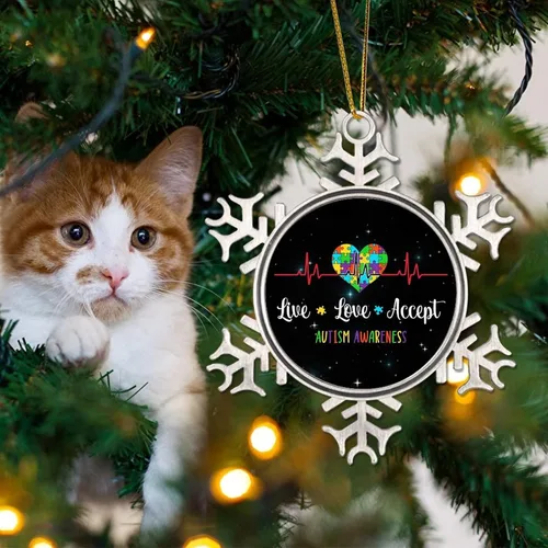 Miniatura 4 de Live Love Accept Autism Heartbeat Adornos para árbol de Navidad, decoración de autismo, rompecabezas divertido para colgar en Navidad