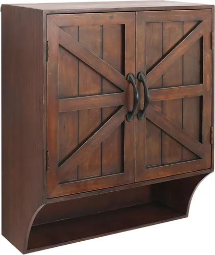 Miniatura 3 de FLORA Armario de almacenamiento montado en la pared, botiquín con puertas, armario de pared de baño vintage de madera sobre inodoro para baño
