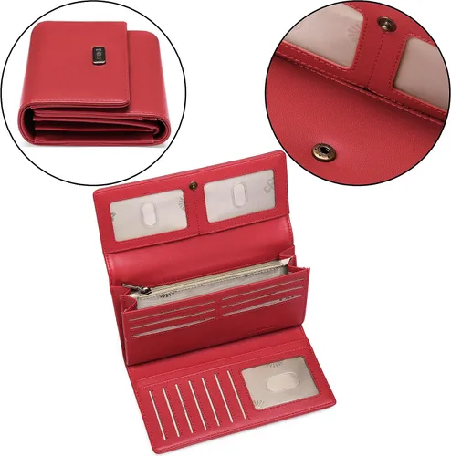 Miniatura 7 de GOIACII Cartera de mujer con bloqueo RFID triple pliegue cartera de mano larga para mujer cartera de cuero vegano con bolsillo para monedas A02-rojo
