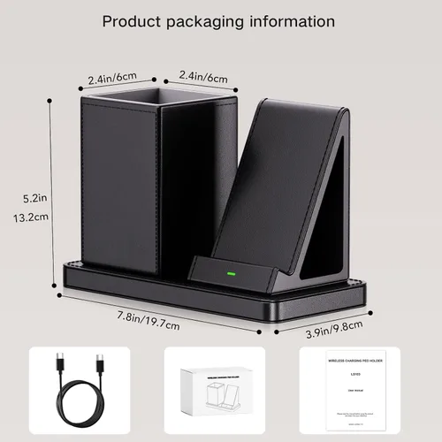 Miniatura 6 de Organizador Multifuncional para Bolígrafos de Escritorio, Negro, de Cuero Vegano, con Soporte para Control Remoto, Portalápices para Escritorio