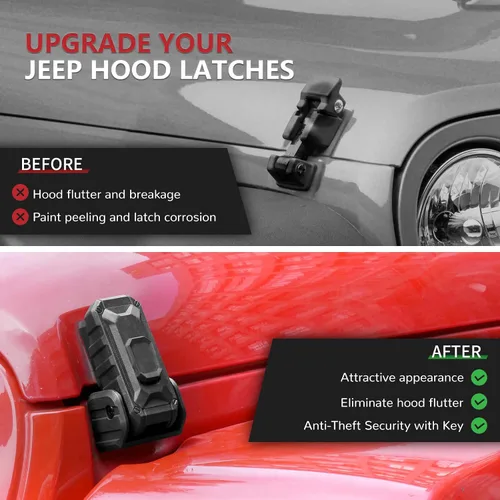 Miniatura 3 de Pestillo de capó de bloqueo con llaves, pestillo de capó para Jeep Wrangler JK/JKU 2007-2017, accesorios antirrobo, resistente al polvo y al agua