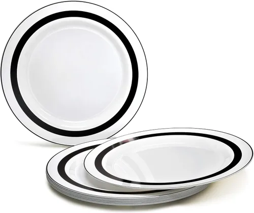 Miniatura 2 de OccasionS Paquete de 120 platos, (60 invitados), juego de platos de plástico desechables de alta calidad para bodas, 60 x 10.5 pulgadas, cena + 60