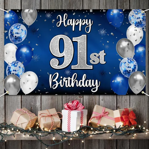 Miniatura 305 de Decoración de feliz cumpleaños 35, globo azul y plateado de 35 años, cartel grande de telón de fondo de cumpleaños, suministros para fiesta de 35th