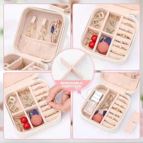 Miniatura 2 de XZUZ Pequeñas cajas de joyería de viaje, organizador de joyas portátil, cajas de almacenamiento para aretes, anillos, collares, cajas de joyería