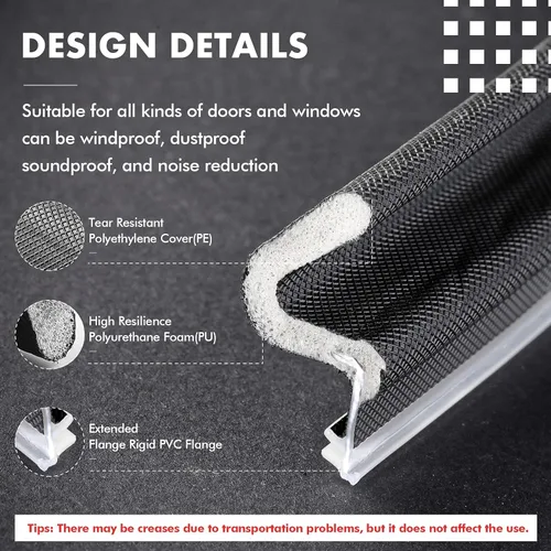 Miniatura 4 de BBTO Burlete para puertas y ventanas Burlete exterior en forma de V para puerta de garaje con espuma de bloqueo de espacio con ranura de sierra Negro