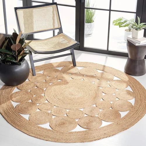 SAFAVIEH Natural Fiber Round Collection NFB309A - Alfombra redonda de yute con encanto de campo bohemio hecho a mano de 3 pies