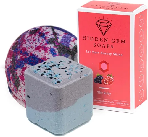 Miniatura 10 de October Birthstone Turmalina Juego de regalo de 3 piezas de jabón en barra natural, bomba de baño, vaporizador de ducha fabricado en Estados Unidos