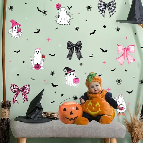 Miniatura 8 de 21 calcomanías de pared de fantasmas blancas pequeñas para decoración de pared de fantasmas extraíbles 3D fantasmas decoraciones de Halloween