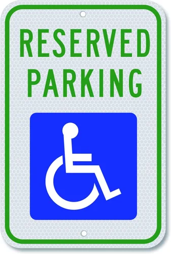 Cartel de estacionamiento para discapacitados - 18 x 12 pulgadas de aluminio con símbolo de accesibilidad ADA, estacionamiento reservado, material