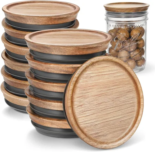 Miniatura 12 de 6 paquetes de tapas de tarros Mason de boca regular de madera para tarros Ball/Mason/Kerr, madera de acacia natural, material de grado alimenticio