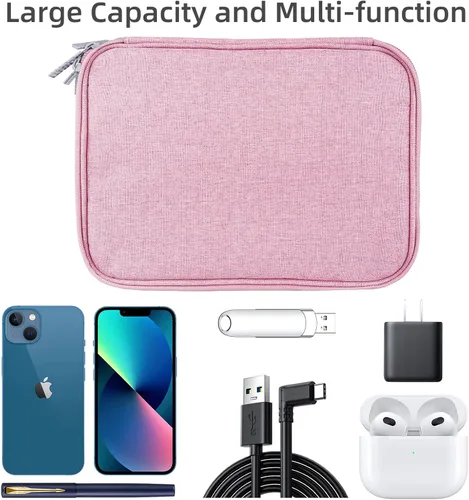 Miniatura 3 de Estuche organizador electrónico de viaje, bolsa para cables de viaje, resistente al agua, bolsa de doble capa para cables, cables, iPad Mini, regalo