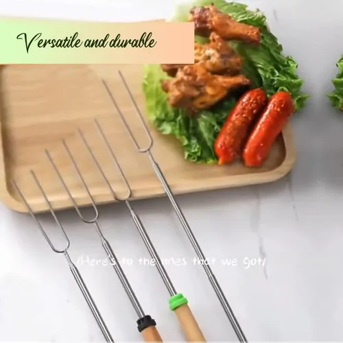 Miniatura 4 de 5 palitos de acero inoxidable para asar malvaviscos, 32 pulgadas de largo para hoguera, pinzas para asar marshmellow, herramientas para barbacoa