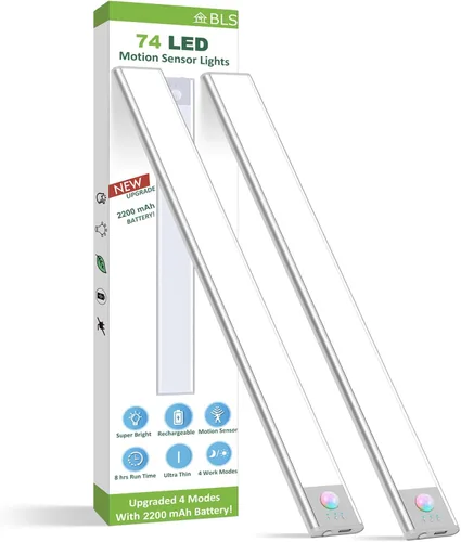 Miniatura 8 de BLS Luces LED para Armario, Luz con Sensor de Movimiento de 52LED para Interiores, Luces Bajo Gabinete Recargables USB-C, Iluminación Bajo Gabinete