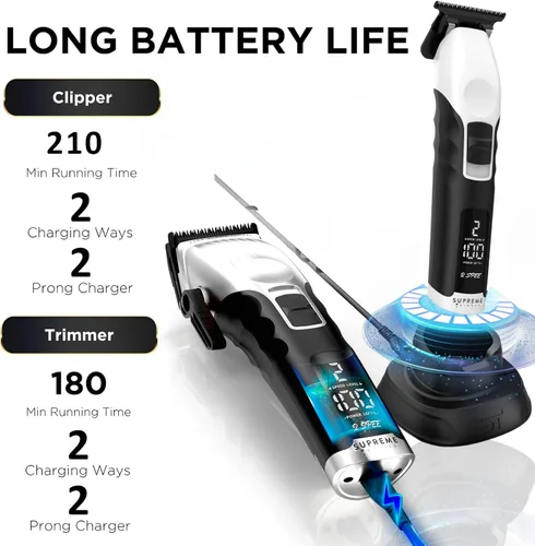 Miniatura 4 de Supreme Trimmer Combo de recortadora de barba y cortadora de pelo 2 en 1 2Spee Cuchillas extraíbles, 2 velocidades, pantalla LCD Herramientas