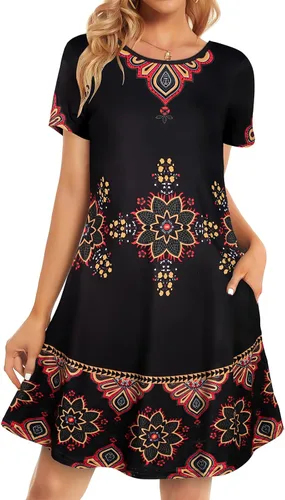 Miniatura 9 de Vestidos de verano para mujer, informales, holgados, estilo camiseta, florales, de manga corta, con vuelo y bolsillos, para la playa
