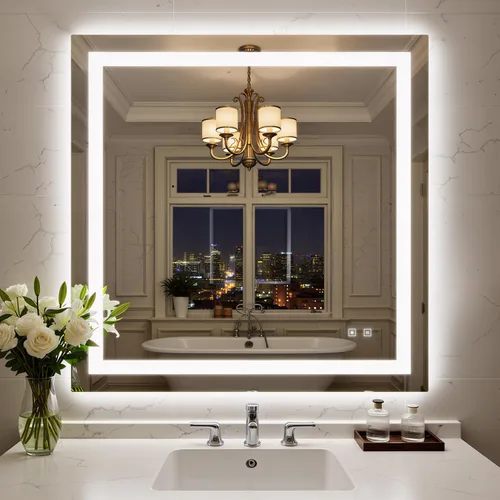 Miniatura 10 de Espejo de baño LED de 24 x 32 pulgadas con luces, espejo de tocador de baño con marco negro con luz frontal + retroiluminación para pared, vidrio
