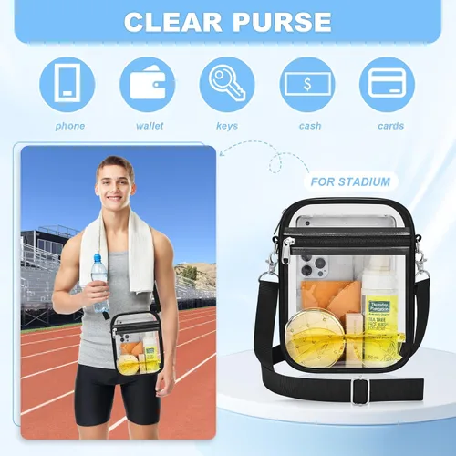 Miniatura 7 de Bolso transparente Slumou para eventos en estadios - Bolso pequeño, mini bolsos de mensajero para fanáticos de deportes para conciertos, trabajo