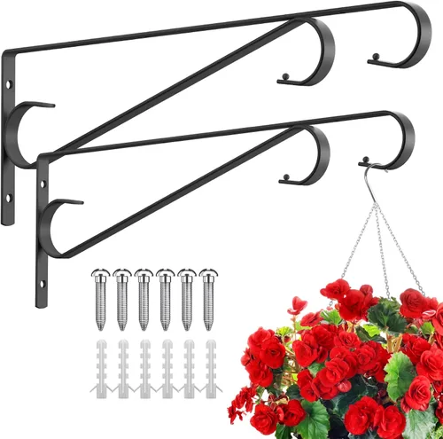 Perchas para plantas al aire libre, paquete de 2 colgadores de pared para plantas de 15.4 pulgadas, ganchos resistentes para plantas de pared,